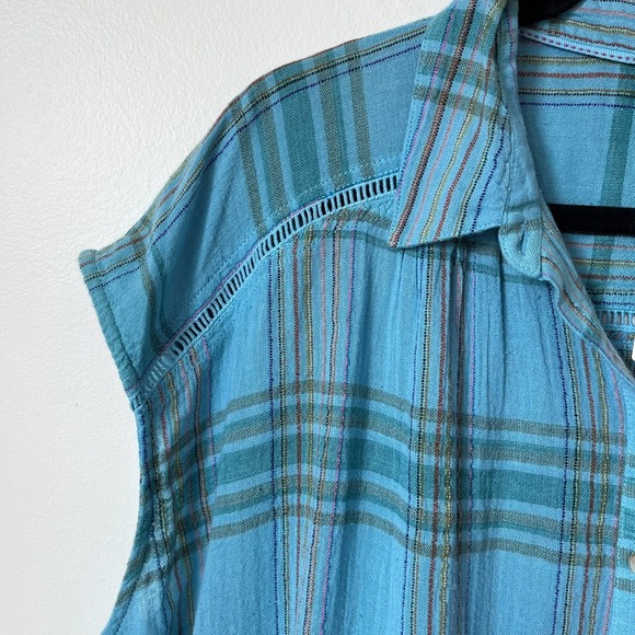 NWT Anthropologie Pilcro The Serena Surf Plaid Popover Top Womens Large Blue - Picture 4 of 13